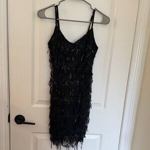 Timing Black Fringe Dress